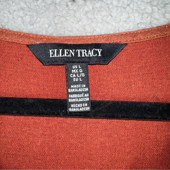 Ellen Tracy Top Womens Large Orange Metallic Linen Rayon Roll Tab Copper Tunic - Picture 2 of 11